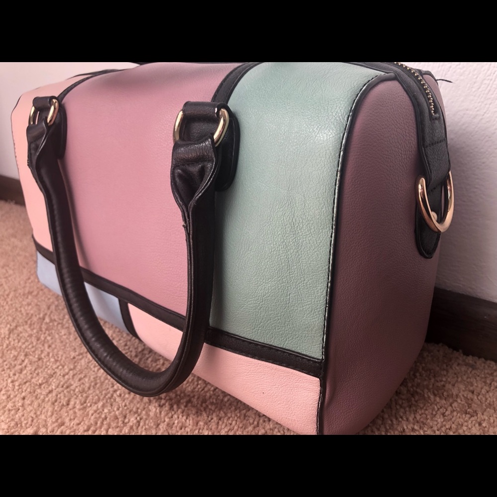 Pastel and black color block bag